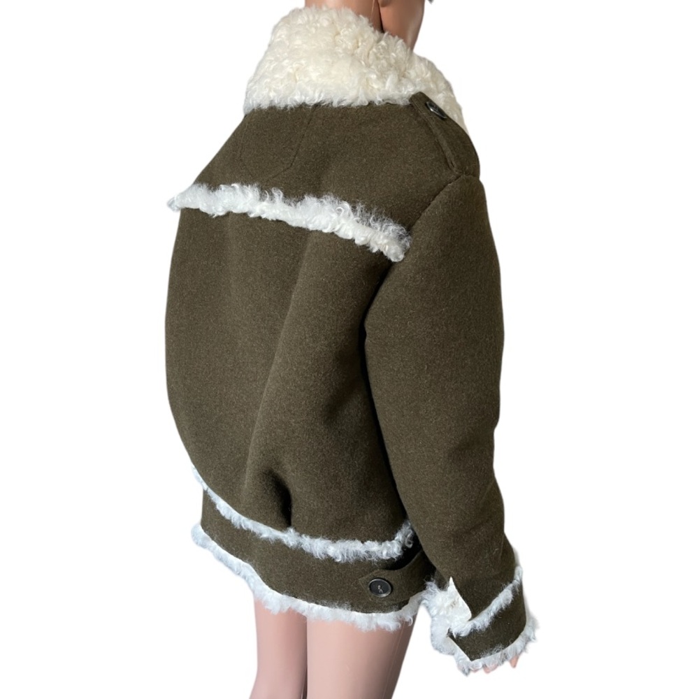 Zara SPRLS Collection khaki Wool Mix Shearling Jacket - Picture 11 of 16